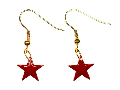 Miniblings Stern Ohrringe Hänger Sterne Weihnachten Star Emaille gold klein rot - Handmade Modeschmuck I Ohrhänger Ohrschmuck vergoldet von Miniblings