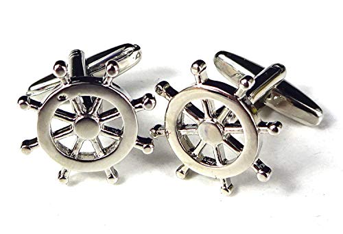 Miniblings Steuerrad Manschettenknöpfe Miniblings Knöpfe Box Schiff Kapitän Steuermann Boot - Herrenschmuck Manschettenknopf Cufflinks Hemdknöpfe I Holzbox inklusive von Miniblings