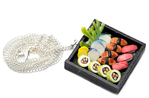 Miniblings Sushi Platte Kette Halskette Japanische Spezialität Japan Kawaii 60cm - Handmade Modeschmuck - Gliederkette versilbert von Miniblings