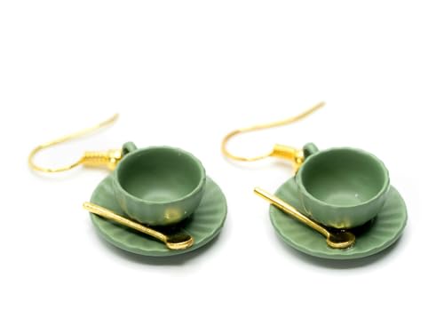 Miniblings Tassen Ohrringe Hänger Puppenhaus Miniatur Teetasse mit Löffel grün - Handmade Modeschmuck | Ohrhänger Ohrschmuck vergoldet von Miniblings