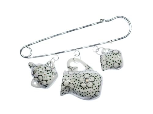 Miniblings Teatime Brosche Anstecker Teekanne Tasse Kännchen Punkte - Handmade Modeschmuck I Anstecknadel Button Pins von Miniblings
