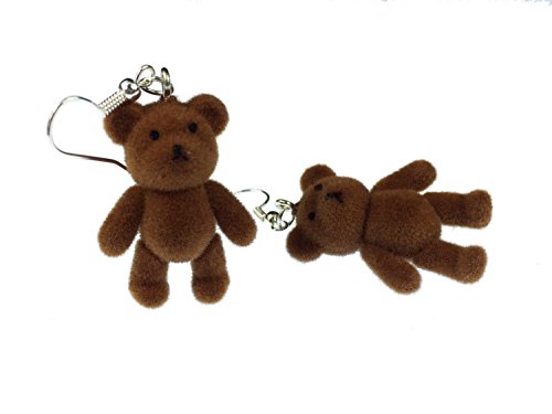 Miniblings Teddy Teddybär Bärchen Ohrringe - Handmade Modeschmuck I Bär Flock dunkelbraun - Ohrhänger Ohrschmuck versilbert von Miniblings