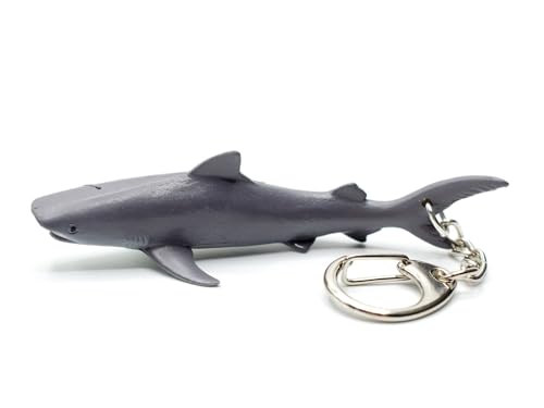 Miniblings Tigerhai Schlüsselanhänger Fisch Hai Haifisch dunkelgrau grau - Handmade Modeschmuck I Anhänger Schlüsselring Schlüsselband Keyring von Miniblings