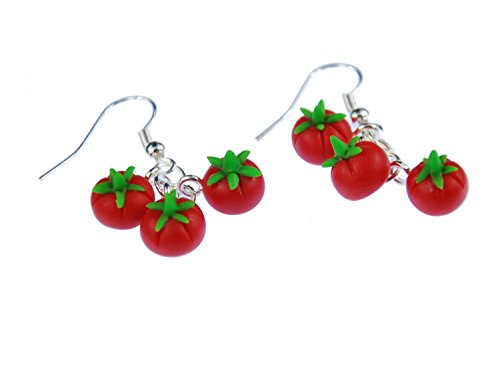 Miniblings Tomate Ohrringe Hänger Tomaten Obst Gemüse 3er Küche Koch rot rund - Handmade Modeschmuck I Ohrhänger Ohrschmuck versilbert von Miniblings