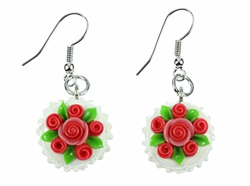 Miniblings Torte rund Ohrringe Geburtstag Rose Hochzeit Rosen Kuchen 3D weiß - Handmade Modeschmuck I Ohrhänger Ohrschmuck versilbert von Miniblings