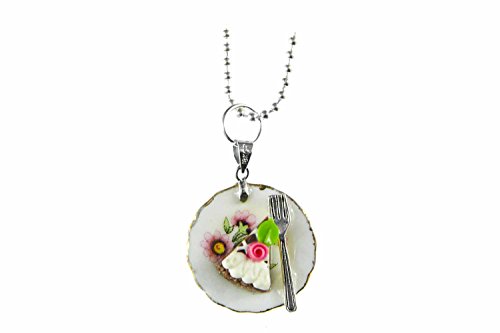 Miniblings Tortenstück Kuchen Halskette - Handmade Modeschmuck I Kette mit Anhänger Länge: 80cm -Torte Teller Kuchenstück Blumen von Miniblings