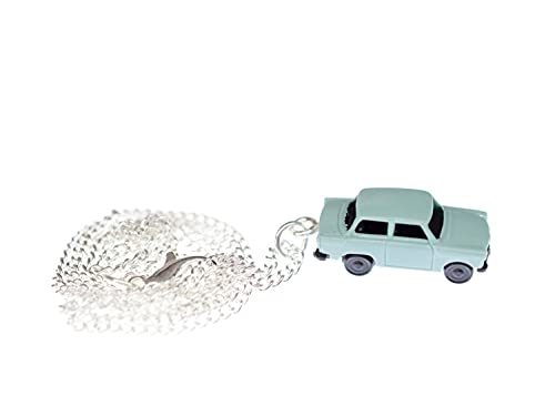 Miniblings Trabi Kette Halskette 45 cm Miniatur Auto Trabant Fahrzeug Pkw blau - Handmade Modeschmuck - Gliederkette versilbert von Miniblings