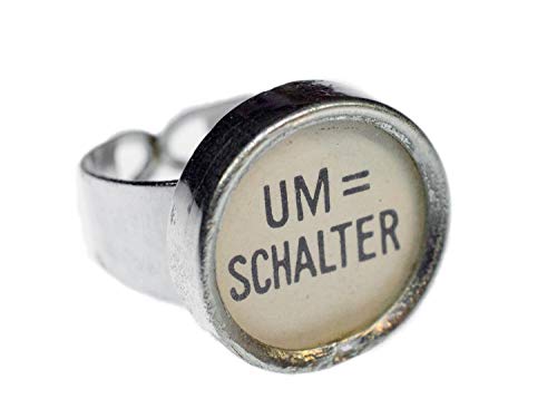 Miniblings Umschalter Um= Taste Ring Vintage Schreibmaschinentaste Upcycling weiß - Handmade Modeschmuck I Fingerring mit Motiv I verstellbar one Size von Miniblings