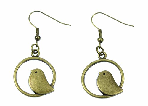 Miniblings Vogel im Rahmen Ohrringe Vogelohrringe Vögelchen Vögel Kreis Taube Spatz Bronze - Handmade Modeschmuck I Ohrhänger Ohrschmuck in bronze von Miniblings