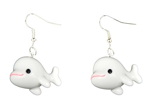 Miniblings Wal Wale Ohrringe Hänger Walfisch Fisch Pottwal Kinderschmuck weiß - Handmade Modeschmuck I Ohrhänger Ohrschmuck versilbert von Miniblings