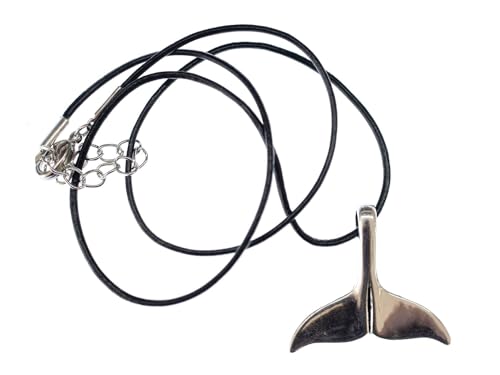 Miniblings Walflosse Leder Kette 45cm Halskette Anhänger Walfisch Wal Delphin - Handmade Modeschmuck - Gliederkette versilbert von Miniblings