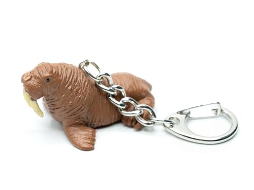 Miniblings Walross Schlüsselanhänger Robbe Zootier braun weiße Zähne - Handmade Modeschmuck I Anhänger Schlüsselring Schlüsselband Keyring von Miniblings