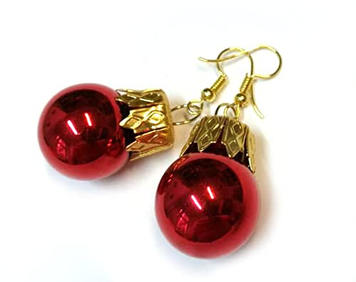 Weihnachtsbaumkugeln Weihnachtsbaumkugel Ohrringe Miniblings Christbaumkugel Baumkugeln - Handmade Modeschmuck I Weihnachten Xmas rot glänzend - Ohrhänger Ohrschmuck vergoldet von Miniblings