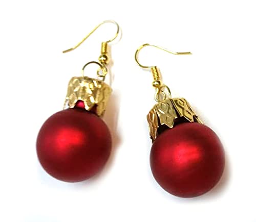 Weihnachtsbaumkugeln Weihnachtsbaumkugel Ohrringe Miniblings Christbaumkugel Baumkugeln - Handmade Modeschmuck I Weihnachten Xmas rot matt - Ohrhänger Ohrschmuck vergoldet von Miniblings