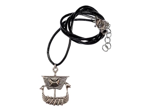 Miniblings Wikinger Segelschiff Kette Boot Schiff Wikinger Schiff silber - Handmade Modeschmuck - Lederkette Leder von Miniblings