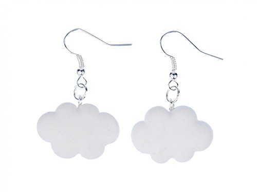 Miniblings Wolke Ohrringe Hänger Himmel Wolken Luft 3D Weiß Sommer Natur - Handmade Modeschmuck I Ohrhänger Ohrschmuck versilbert von Miniblings