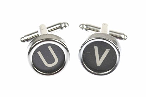 Miniblings Wunschbuchstabe Initiale Schreibmaschine Manschettenknöpfe schwarz - Handmade Herrenschmuck I Manschettenknopf Cufflink Hemdknöpfe I inkl. Box - Upcycling Buchstabe S + ?, 2. Buchstabe:S von Miniblings