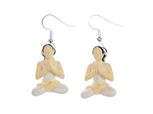 Miniblings Yoga Lotussitz Ohrringe Yogalehrerin Buddha Yogapraxis Studio Keramik - Handmade Modeschmuck I Ohrhänger Ohrschmuck versilbert von Miniblings