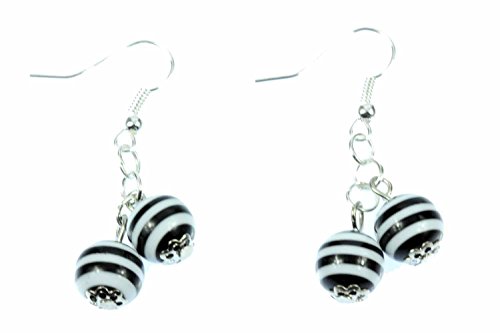 Miniblings schwz Weiß Kugeln Ohrringe Hänger Streifen gestreift Perlen STRIPES - Handmade Modeschmuck I Ohrhänger Ohrschmuck versilbert von Miniblings