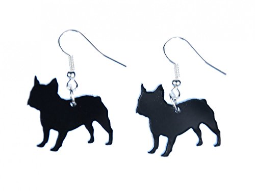 Mops Ohrringe Miniblings Hänger Hund Französische Bulldogge Mopps Freund gelasert - Handmade Modeschmuck I Ohrhänger Ohrschmuck versilbert von Miniblings