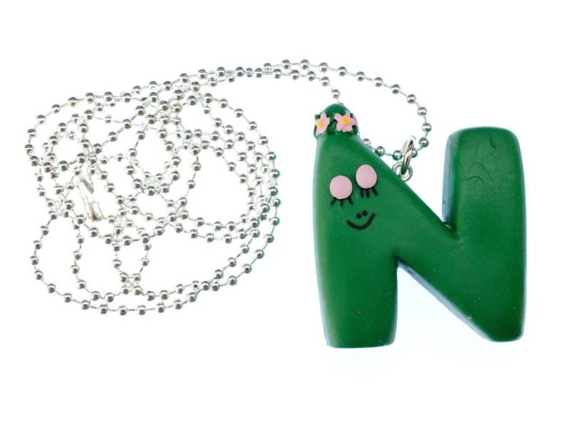 N Barbapapa Kette 80cm Miniblings Anhänger Buchstabe Initiale Name Barbamama Grün von Miniblings