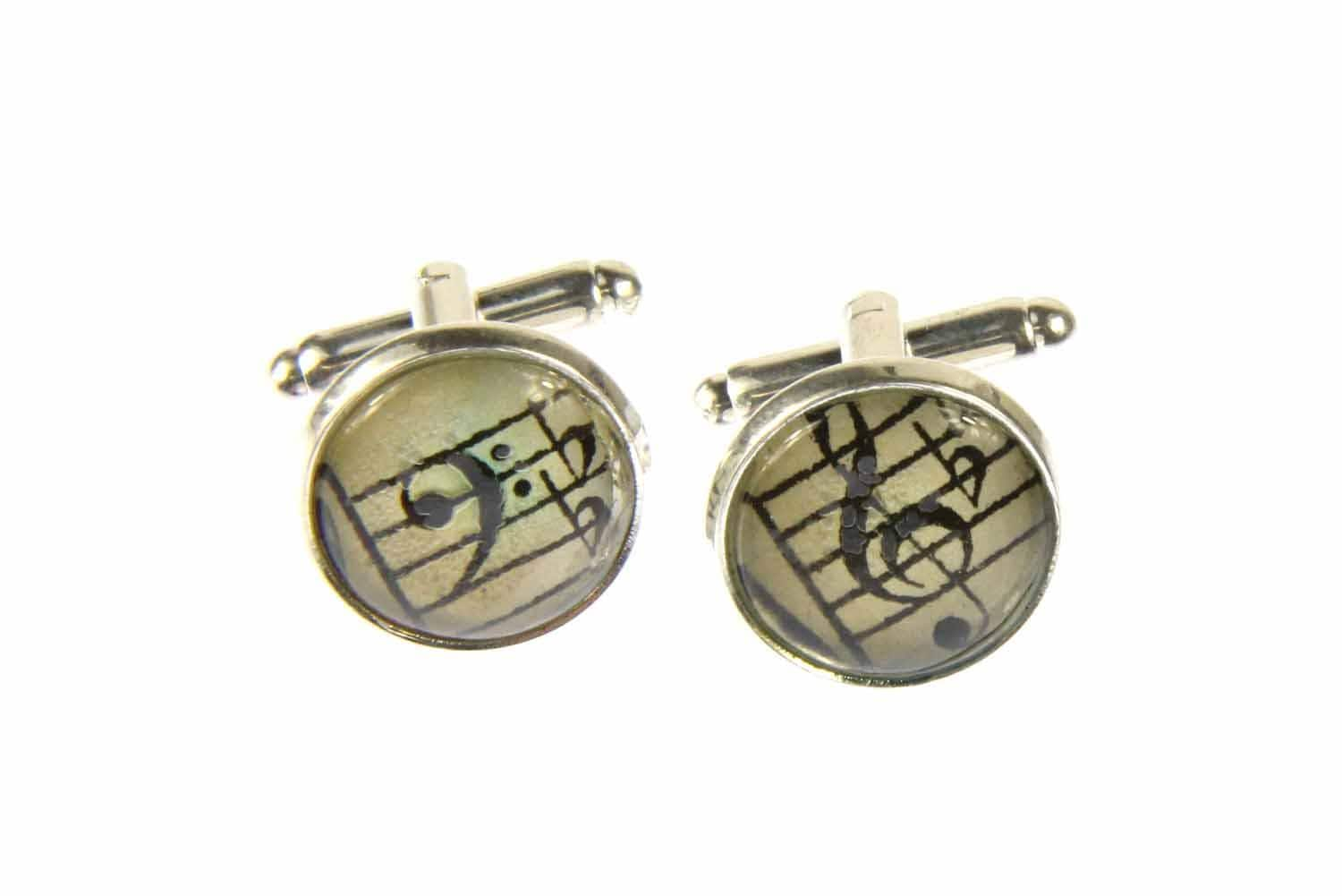 Noten Und Notenschlüssel Cabochon Manschettenknöpfe Pianist + Box Glas 16mm von Miniblings