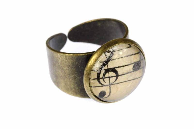 Notenring Noten Miniblings Fingerring Cabochon Notenblatt Note 16mm Bronze von Miniblings