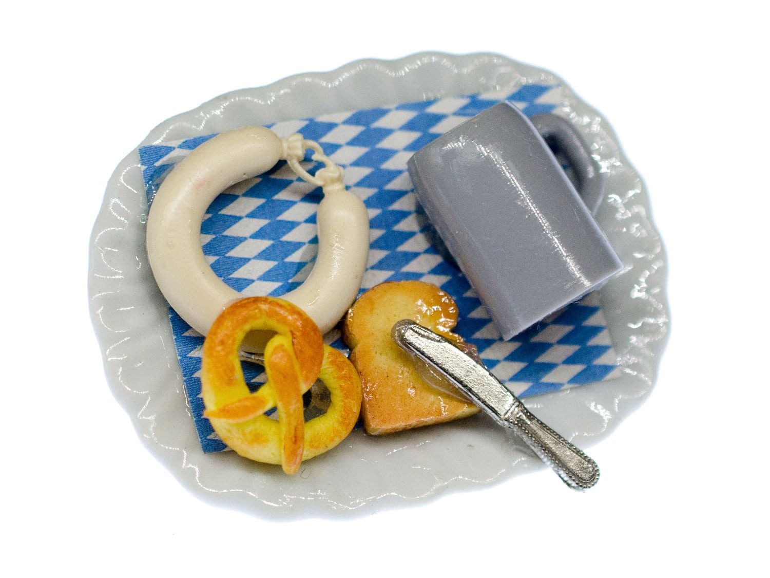 Oktoberfest Teller Brosche Miniblings Essen Wiesn Bier Brezel Wurst Toast Messer von Miniblings