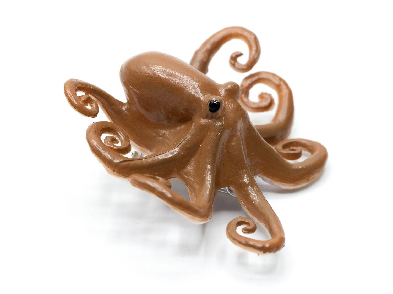 Oktopus Brosche Miniblings Anstecknadel Pin Krake Tintenfisch Glänzend Braun von Miniblings