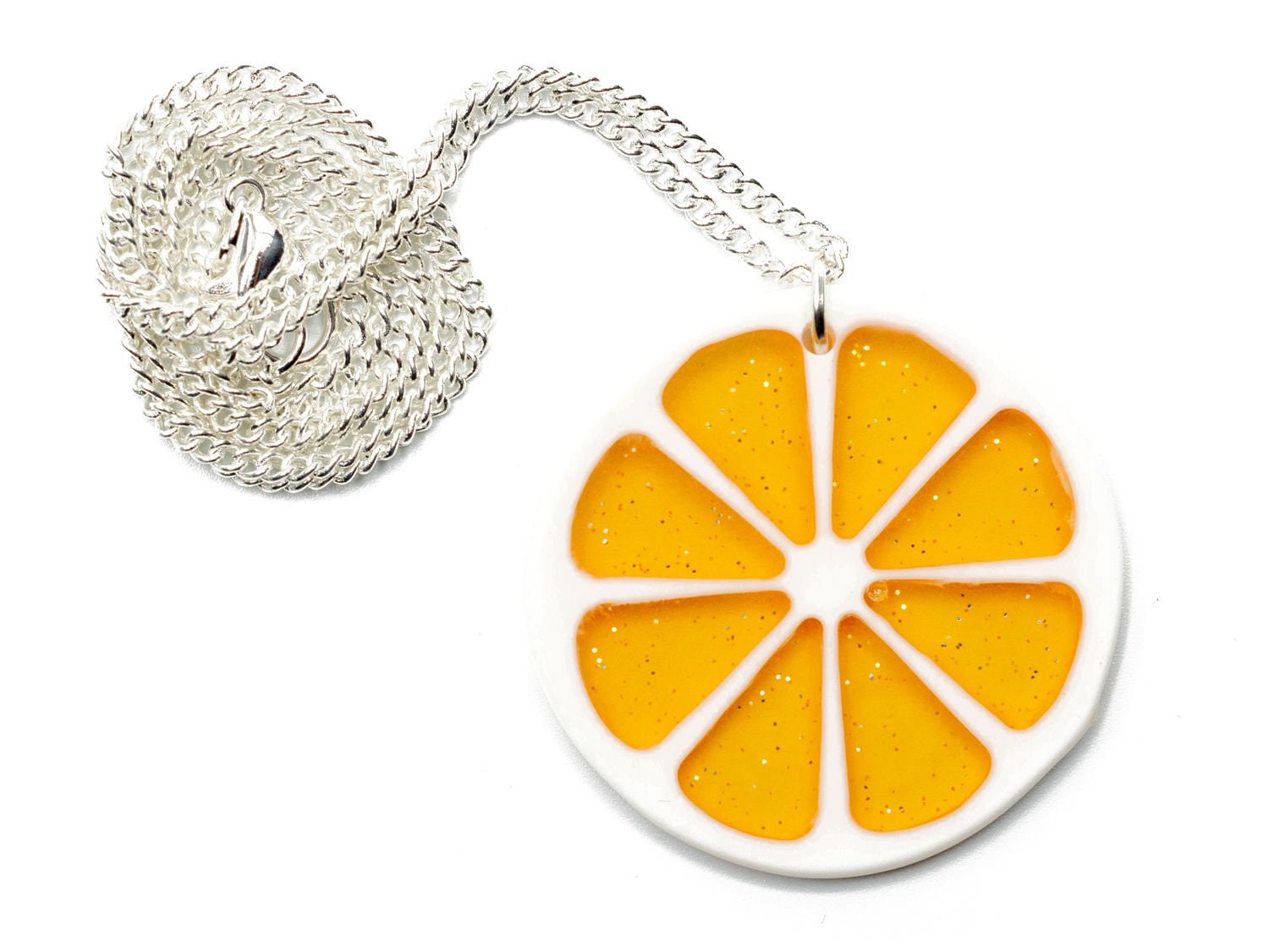 Orangenscheibe Orange Kette Halskette 45cm Miniblings Zitrone Frucht Orange von Miniblings