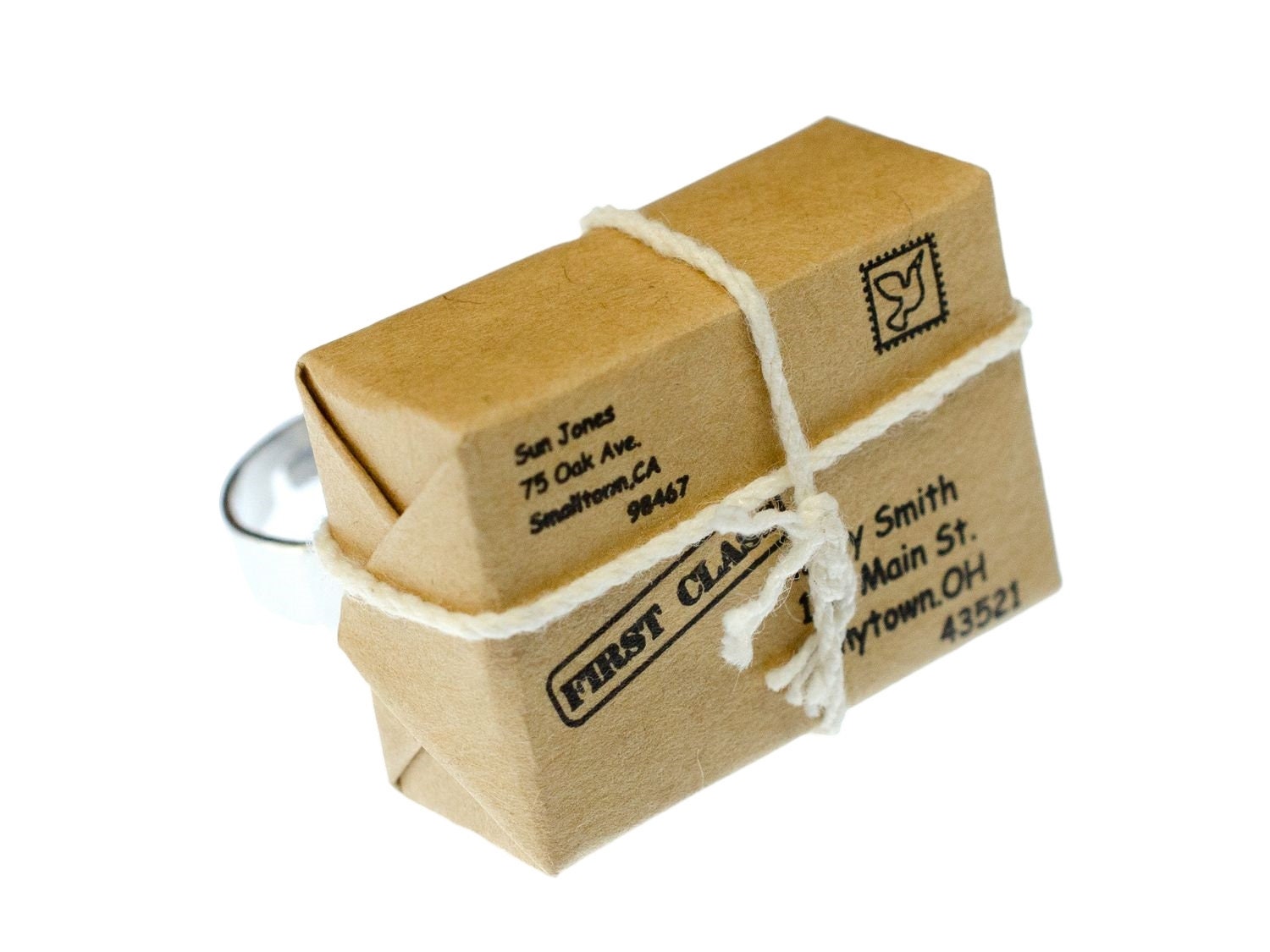 Paket Päckchen Ring Miniblings Fingerring Post Brief Postamt Postler Papier von Miniblings