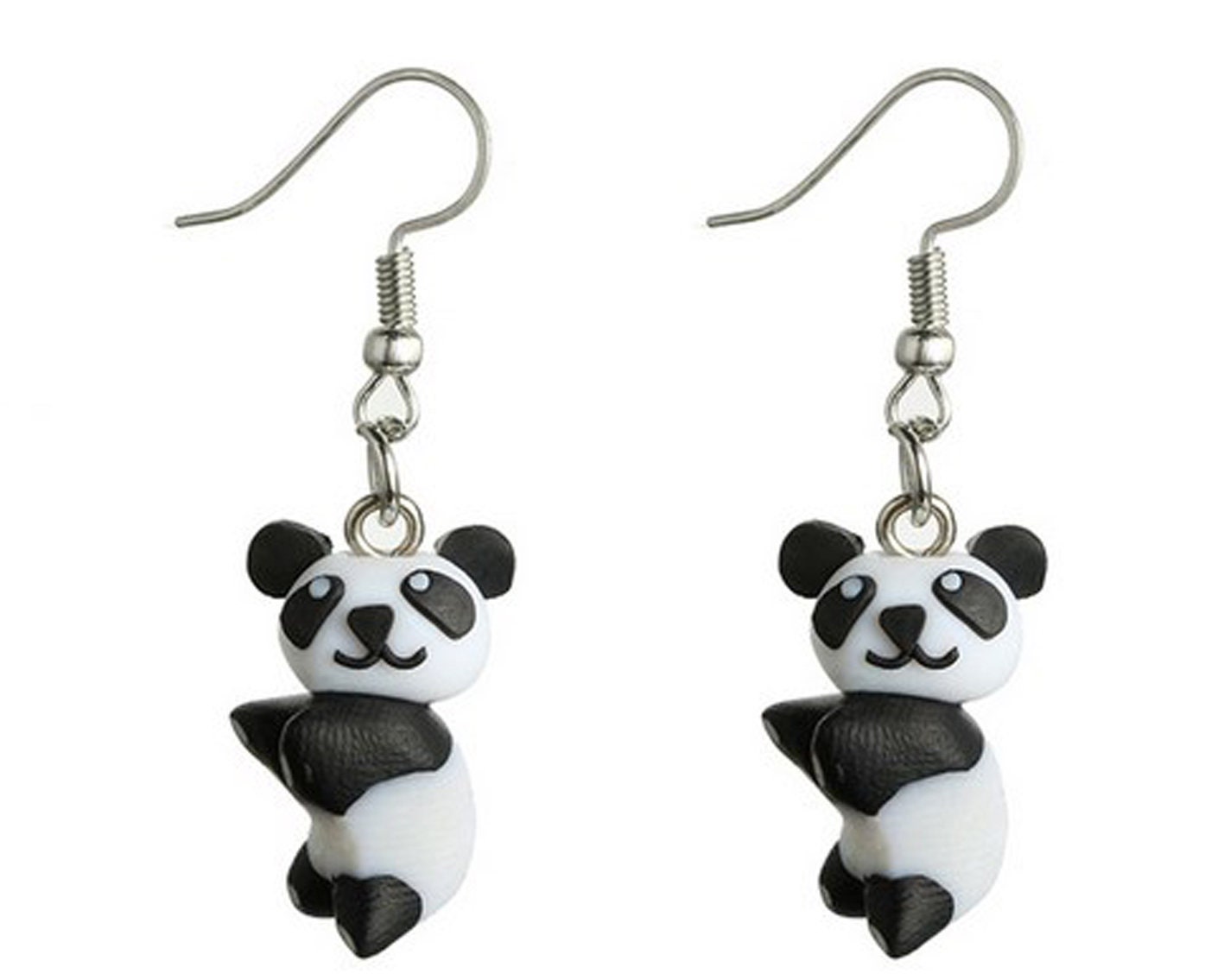 Panda Ohrringe Ohrstecker Miniblings Hänger Pandabär Bär Teddy Schwarzweiß von Miniblings