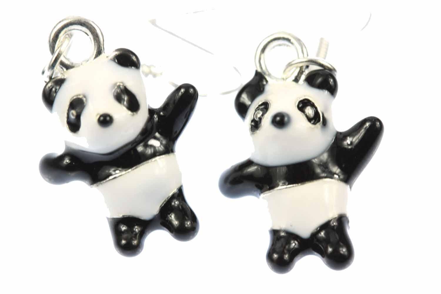 Panda Ohrringe Pandaohrringe Miniblings Pandabär Bambus Zoo Bär 3D Emailliert von Miniblings