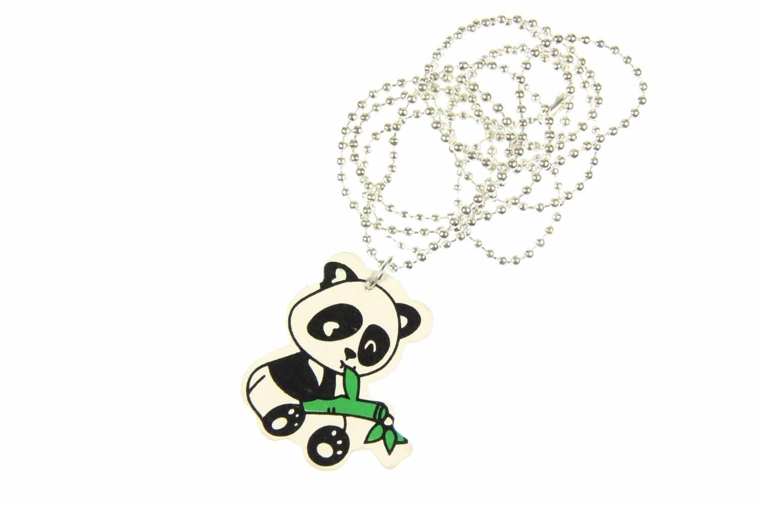 Panda Pandabär Halskette Kette Miniblings Bär Bambus 80cm Teddy Versilbert Holz von Miniblings