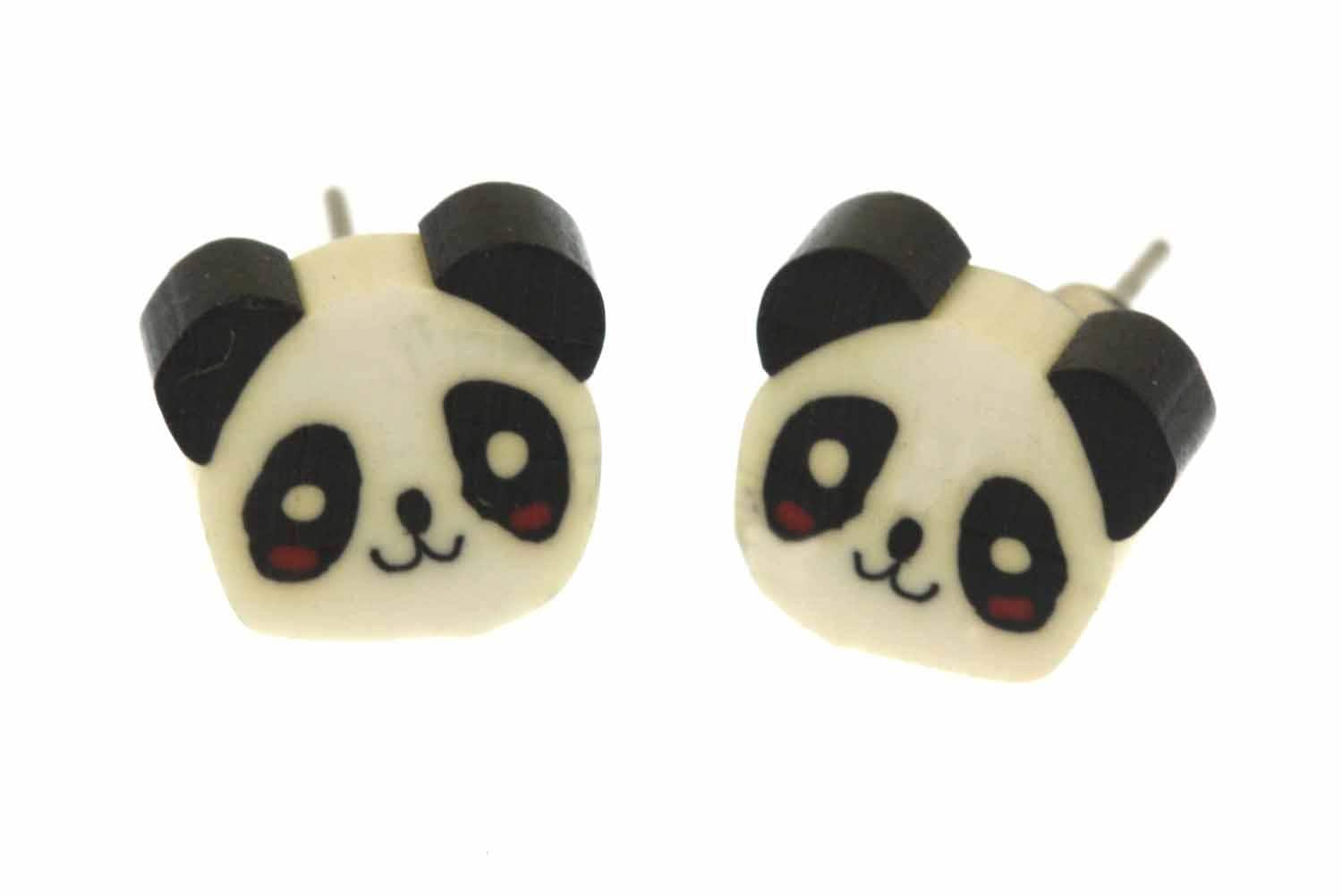 Panda Pandabär Ohrstecker Miniblings Stecker Ohrringe Bär Kind Kinderschmuck 1cm von Miniblings