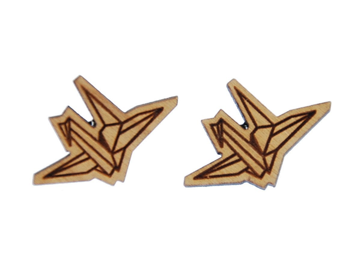 Papier Kranich Ohrstecker Miniblings Ohrringe Origami Vogel Schwan Stecker Holz von Miniblings