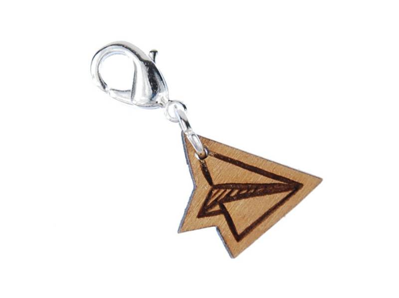 Papierflieger Charm Zipper Pull Anhänger Miniblings Flieger Flugzeug Holz Style von Miniblings