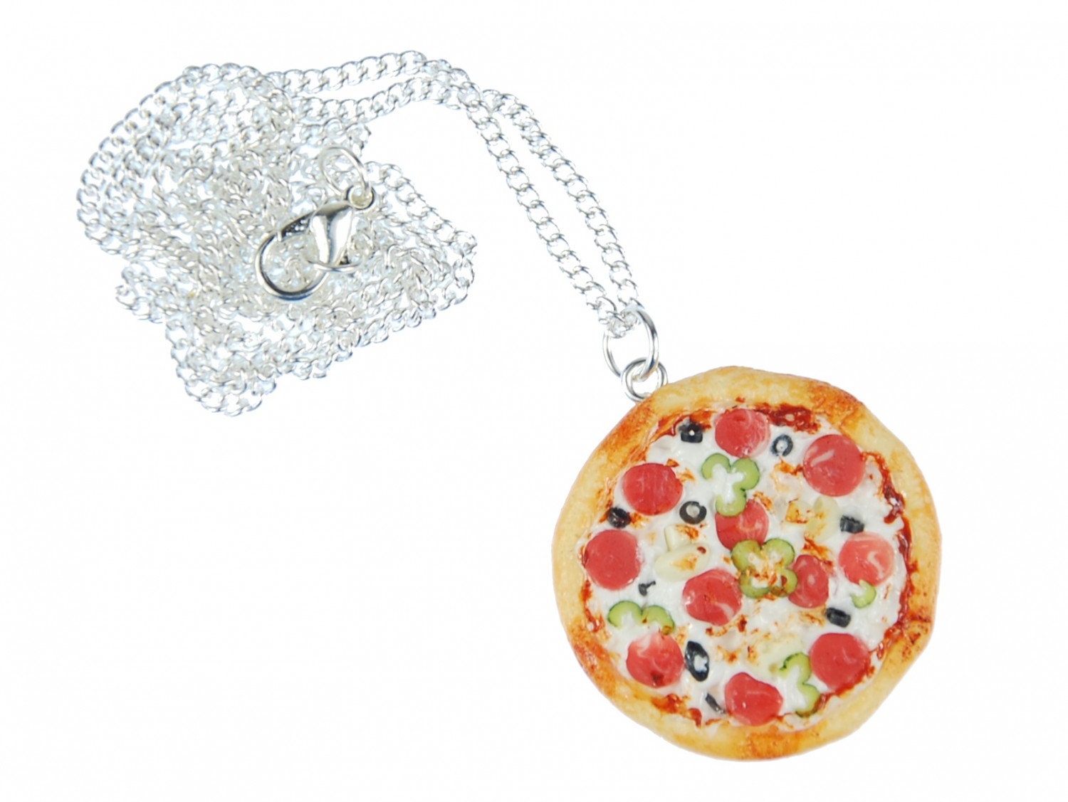 Pizza Halskette Kette Miniblings Rund Ganz 3D Detailliert Bunt 60cm von Miniblings