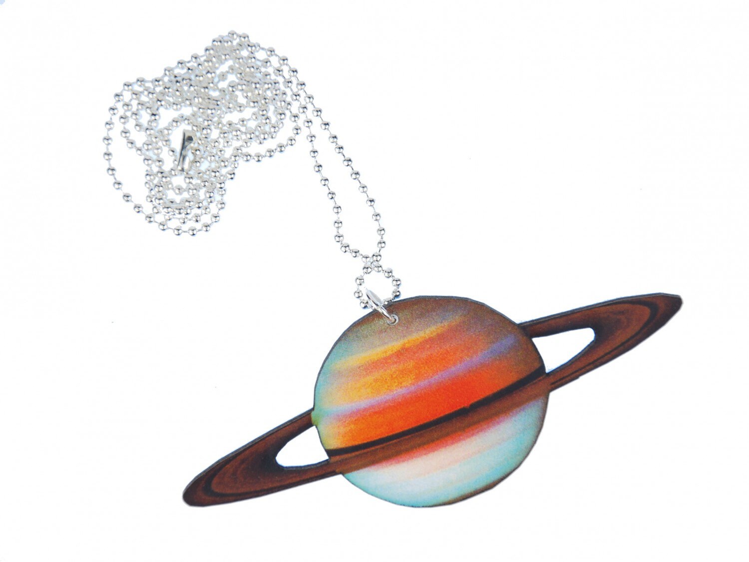 Planeten Kette Saturn Halskette Miniblings 80cm Sonnensystem Ringplanet Bunt von Miniblings