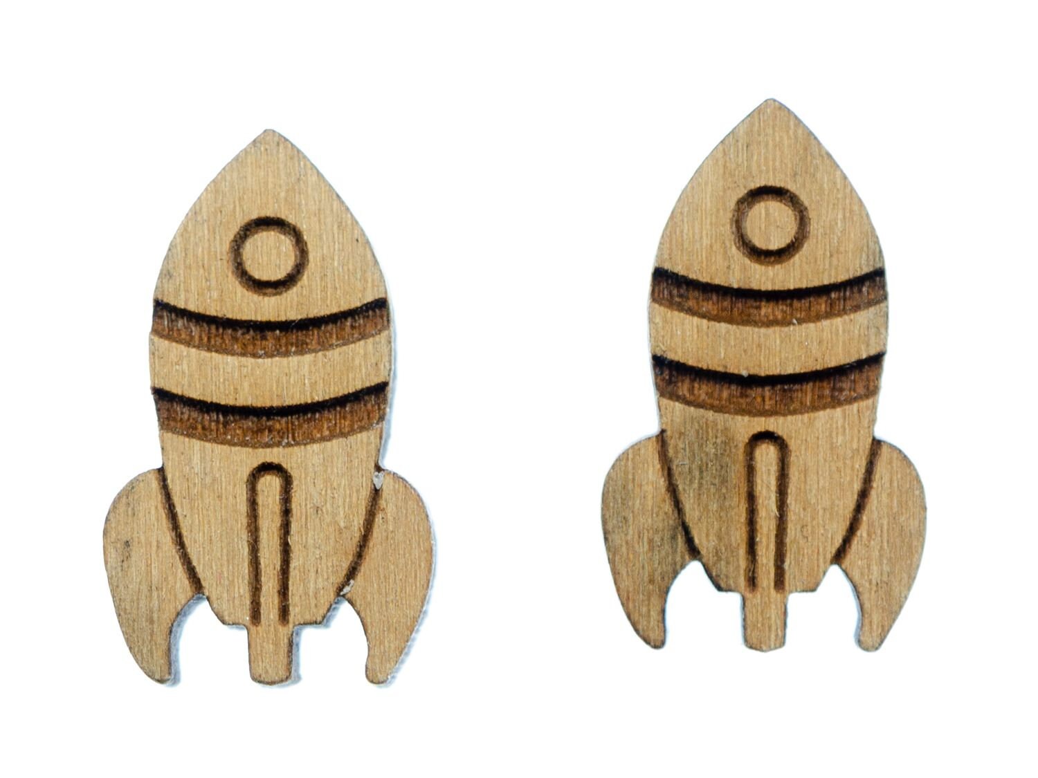 Raketen Ohrstecker Stecker Raumschiff Rakete Shuttle Space Flugzeug Holz von Miniblings