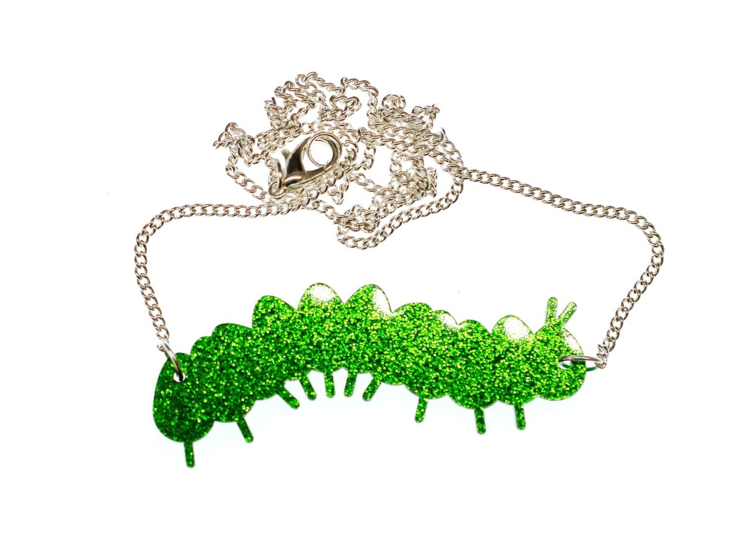 Raupe Kette Miniblings Halskette 45cm Insekt Natur Kinder Grün Glitzer von Miniblings