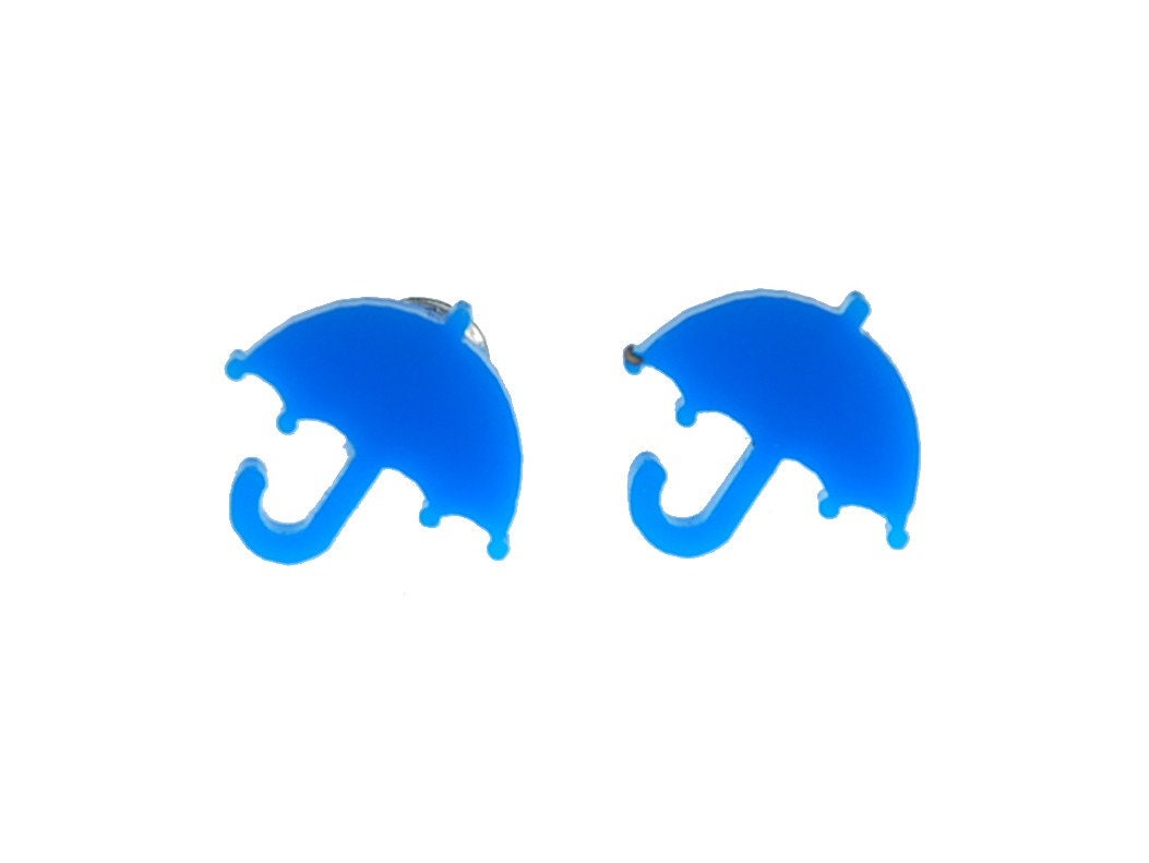 Regenschirm Ohrstecker Miniblings Ohrringe Regen Wetter Acrylglas Gelasert Blau von Miniblings