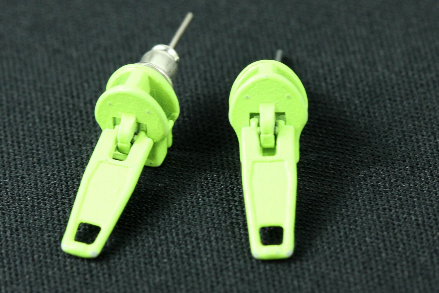 Reißverschluss Ohrstecker Miniblings Zipper Stecker Ohrringe Upcycling Neongelb von Miniblings