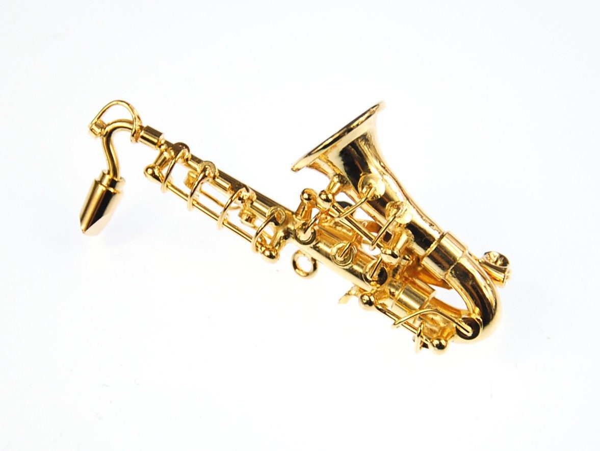 Saxofon Brosche Sax Saxofonbrosche Miniblings Saxophon Anstecknadel +Box Vergold von Miniblings