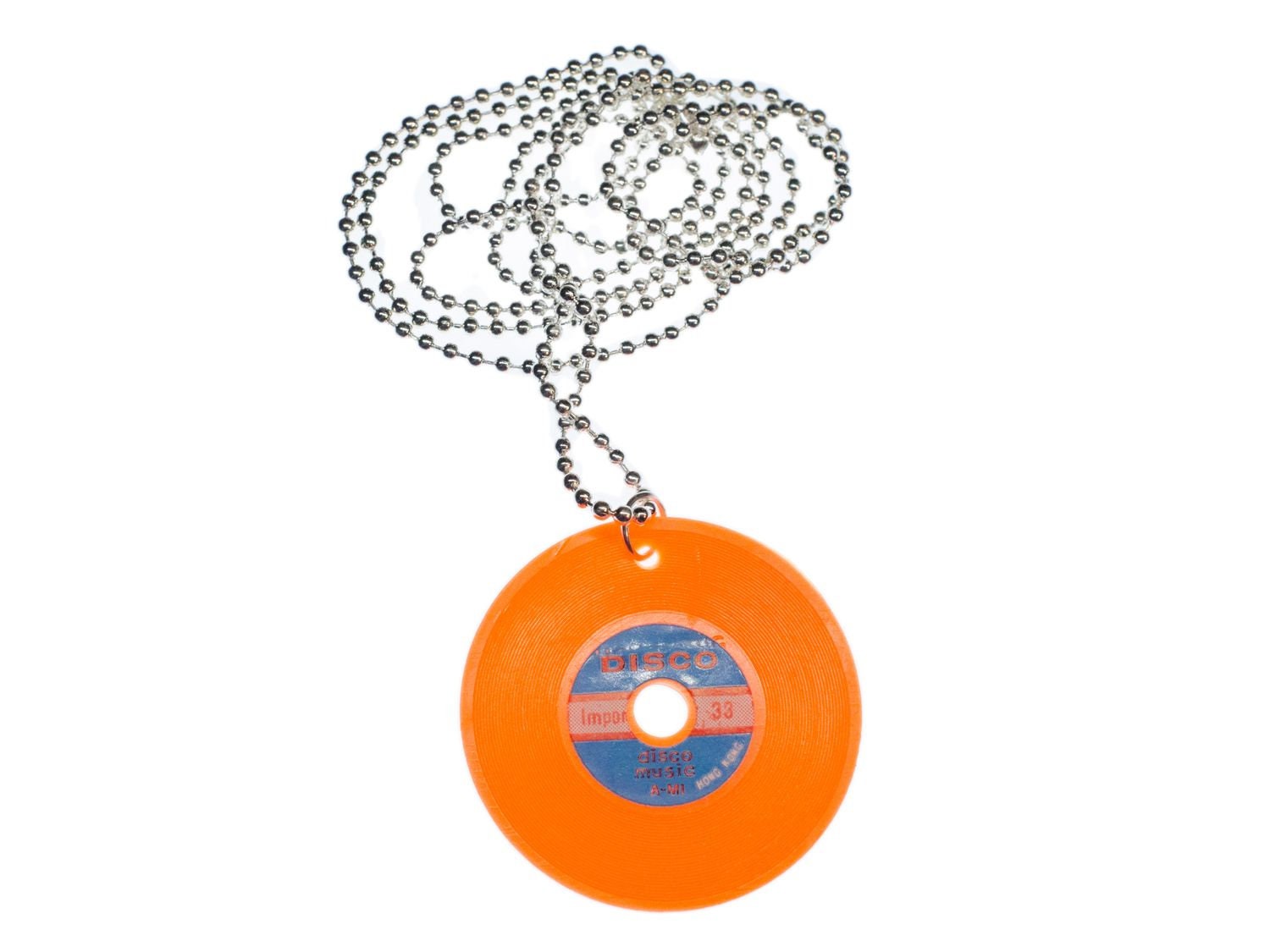 Schallplatte Kette Halskette Miniblings 80cm Dj Lp Vinyl Musik Neon Orange von Miniblings