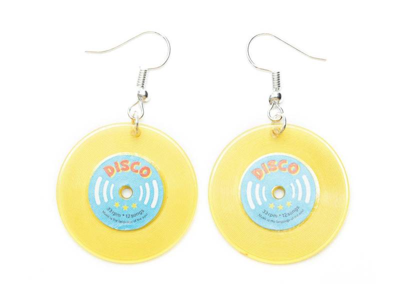Schallplatten Ohrringe Miniblings Lp Vinyl Dj Musik Transparent Gelb 30mm von Miniblings