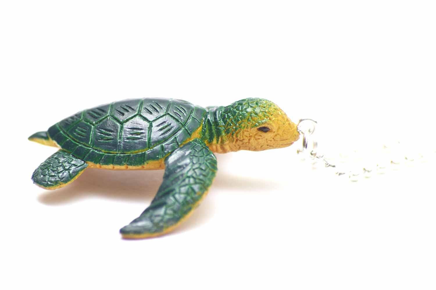 Schildkröte Kette Halskette Miniblings 80cm Meeresschildkröte Turtle Gummi Grün von Miniblings