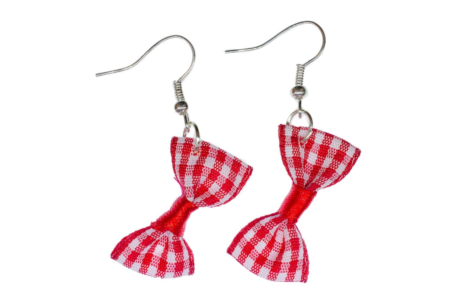 Schleife Ohrringe Miniblings Hänger Schleifchen Rot Kariert Textil Rockabilly Retro von Miniblings