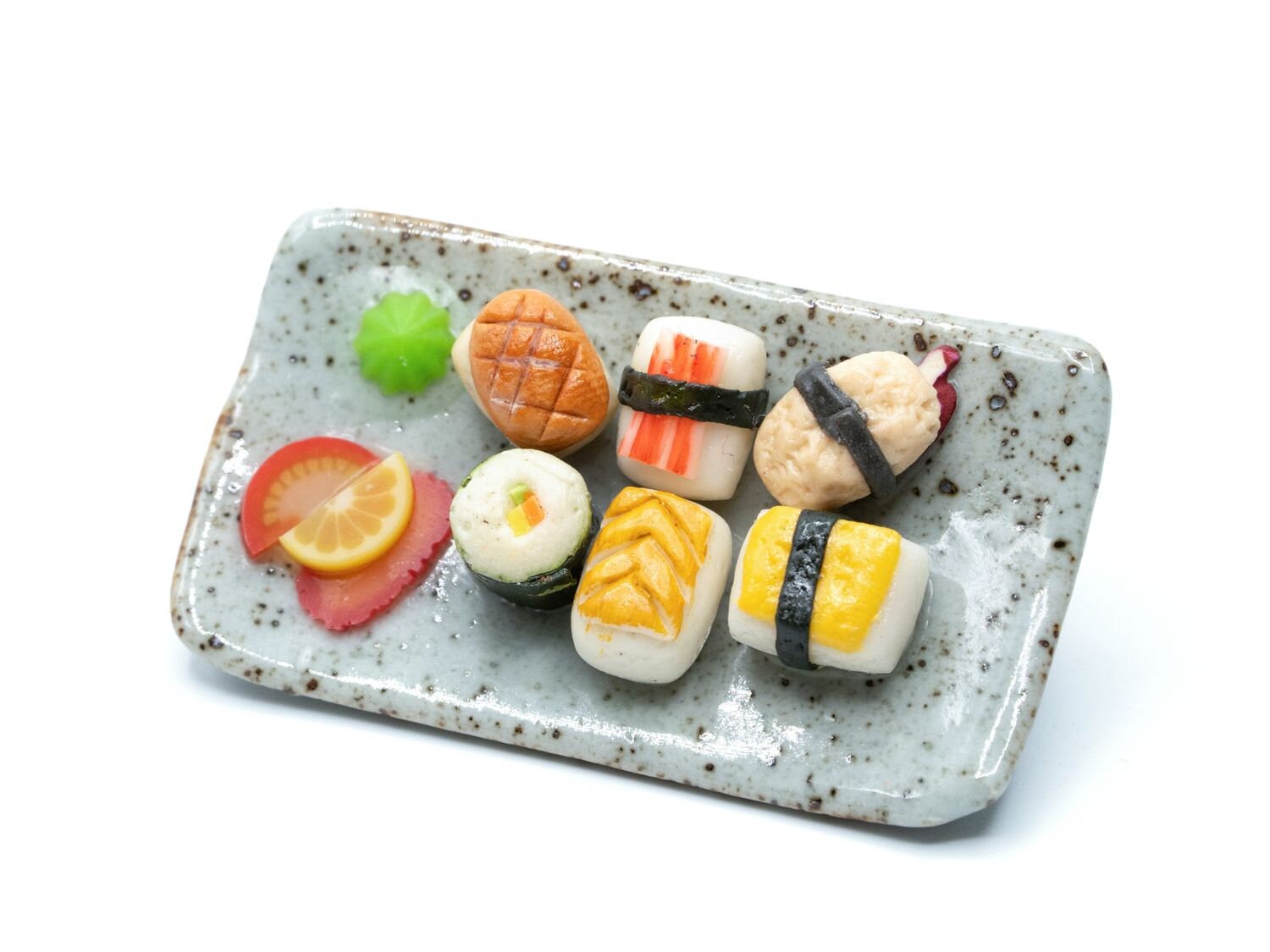 Sushibrettchen Brosche Miniblings Japan Fisch Sushiplatte Sushi Gesicht Grau Porzellan von Miniblings