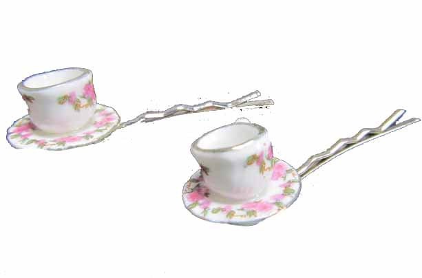 Tassen 2Er Set Haarspangen Haarklammern Miniblings Teetassen Tasse Teatime Rosa von Miniblings